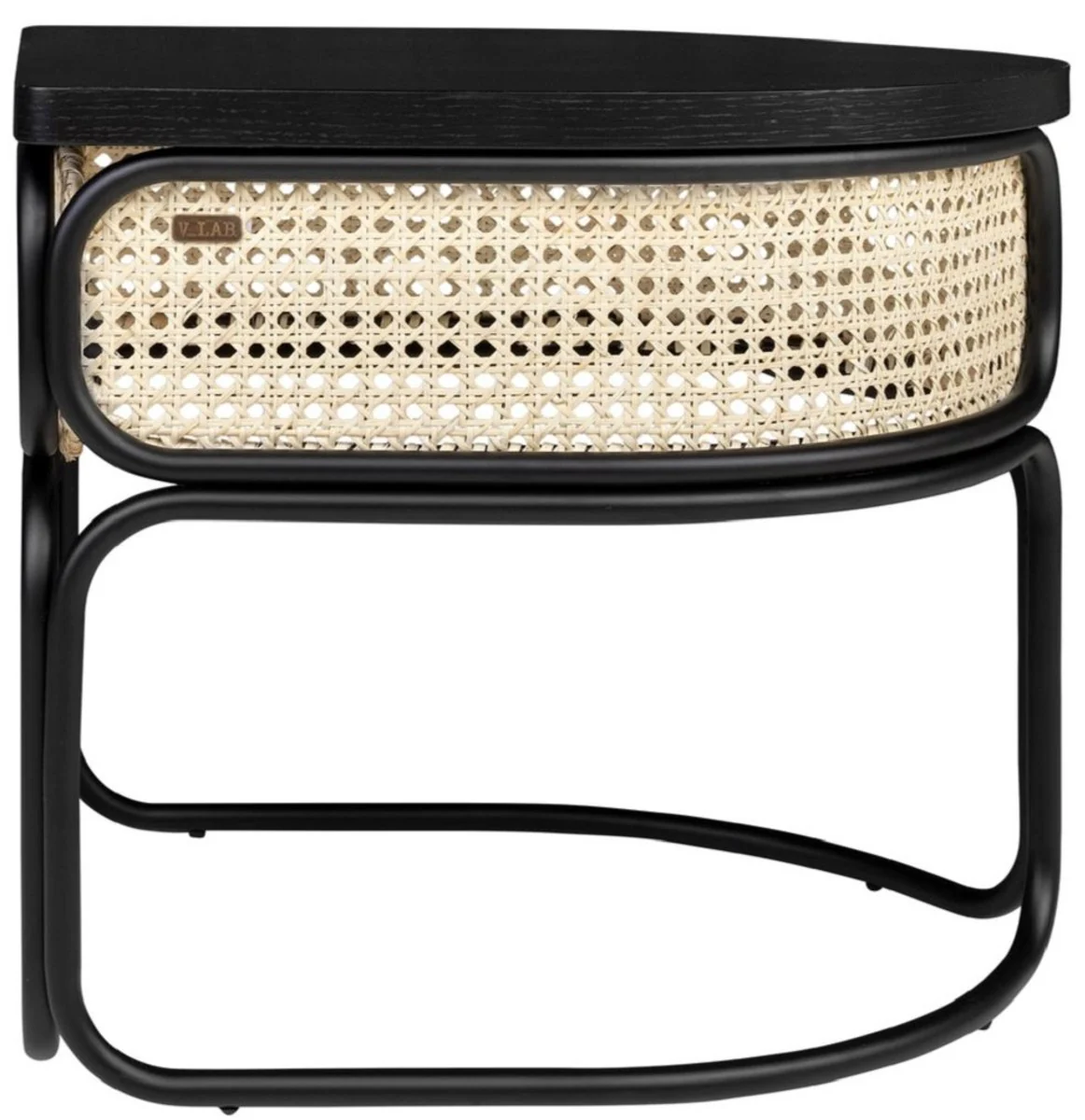 Designer coffee table black / natural colors 50 x 40 x H. 45.5 cm - living room table with oak veneer table top, elegant rattan weave and powder-coated steel frame