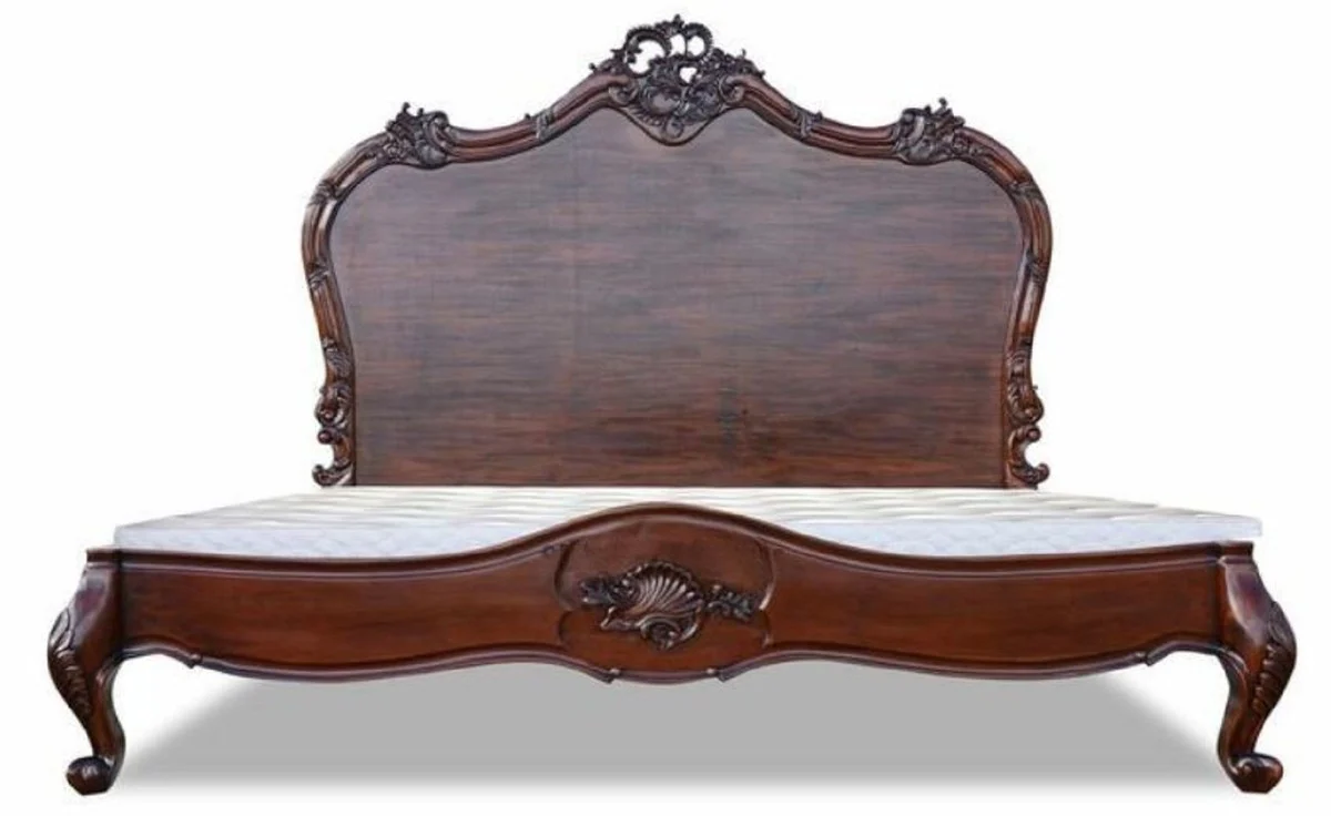 Luxury baroque double bed dark brown - magnificent solid wood bed with headboard - bedroom furniture in the baroque style