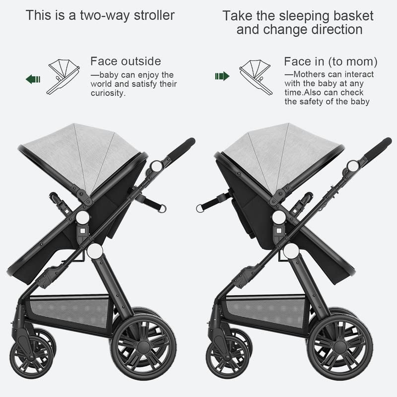 Kinderwagen für Neugeborene, wendbarer Stubenwagen für Kleinkinder, zum luxuriösen Vista-Sitz für Kleinkinder für Jungen und Mädchen, kompakter Einzel-All-Terrain-Kinderwagen, Kinderwagen-Abdeckung, Getränkehalter, Netz …