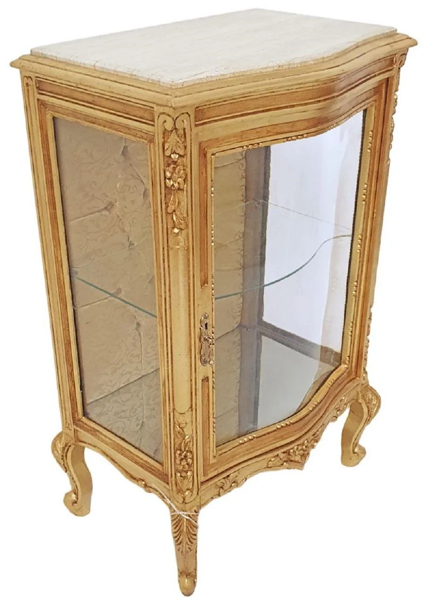 Baroque display cabinet gold / cream - handmade solid wood display cabinet with glittering stones and marble top - living room furniture in baroque style - baroque furniture