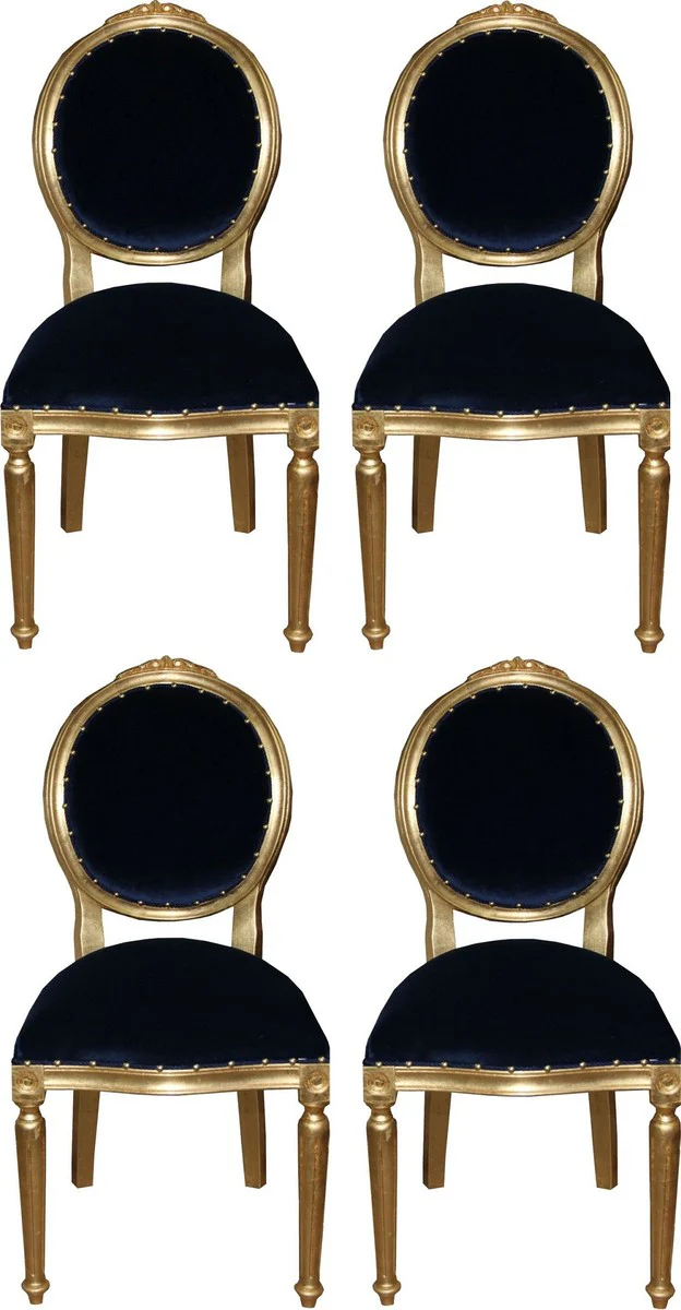 Luxury baroque dining room set medallion royal blue / gold 50 x 52 x H. 99 cm - 4 handmade dining chairs - baroque furniture