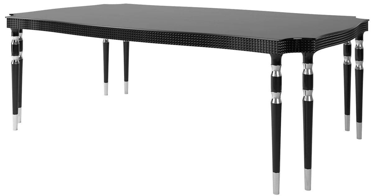 Luxury Art Deco dining table black / silver 220 x 115 x H. 76 cm - Elegant dining room table with 8 table legs - Art Deco dining room furniture
