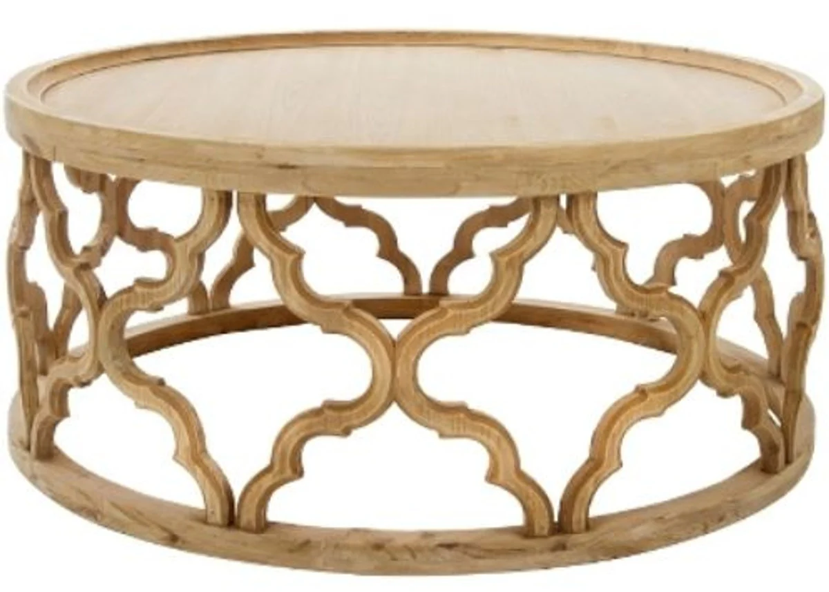 Designer coffee table natural colors Ø 80 x H. 37 cm - Modern round wooden living room table