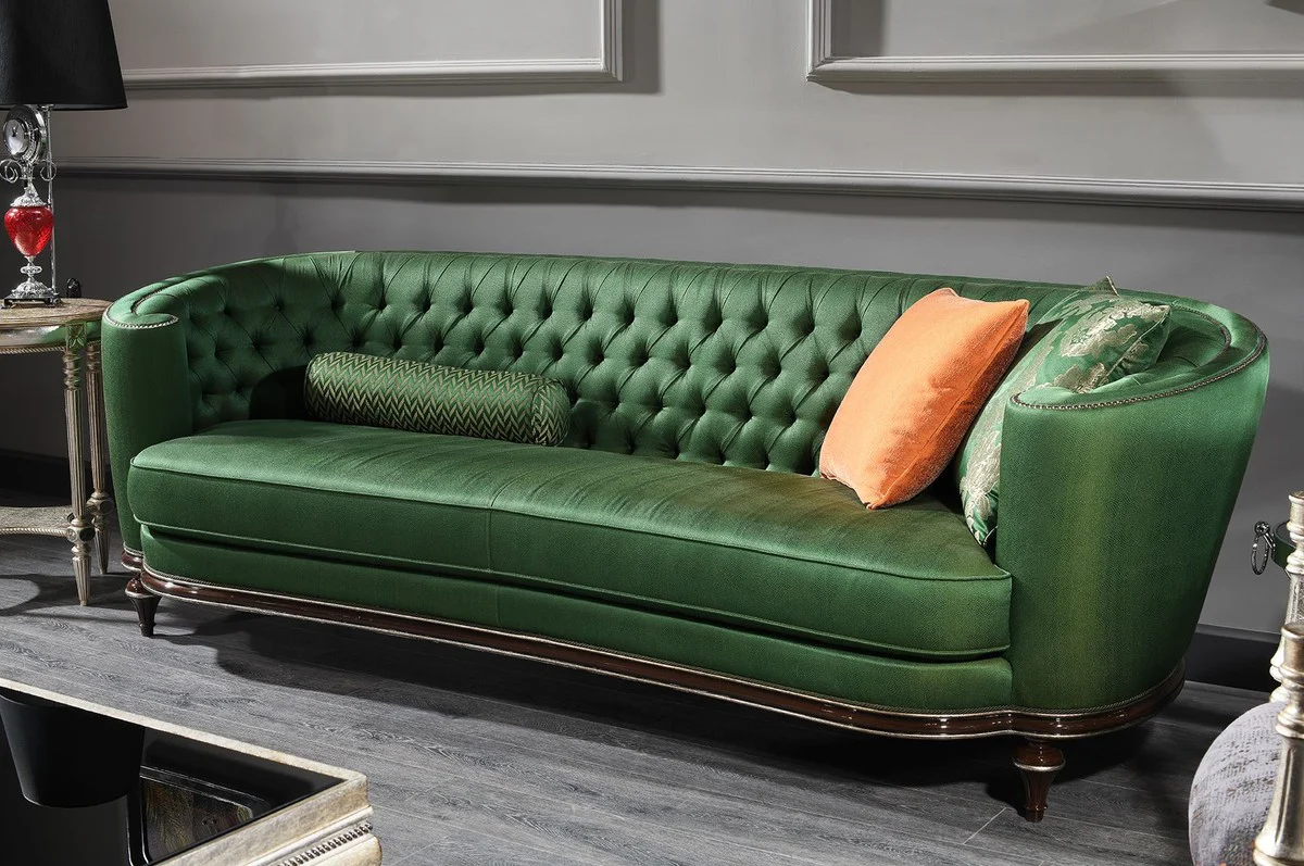 Luxus Barock Wohnzimmer Set Lila / Grün / Silber - 2 Sofas & 2 Sessel & 1 Couchtisch - Handgefertigte Wohnzimmer Möbel im Barockstil - Edel & Prunkvoll