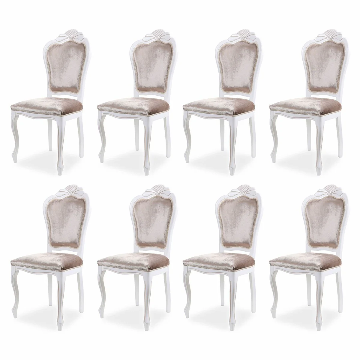 Luxury Baroque Velvet Dining Chair Set of 8 Gray / White - Baroque Furniture