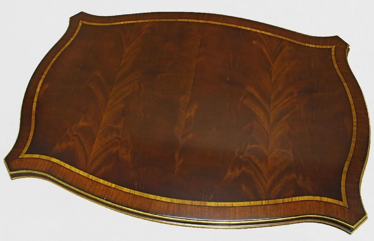 Luxury baroque coffee table brown / gold 130 x 90 x H. 44 cm - mahogany living room table with decorative hand-carved feathers - noble baroque style living room furniture