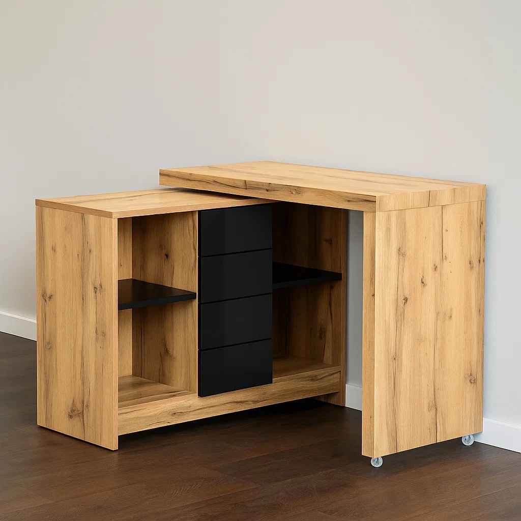 Klassischer, ausziehbarer Eckschreibtisch aus schwarzem MDF für den Innenbereich, 190 × 42 × 76,5 cm - 1l3lW6mJgkCc