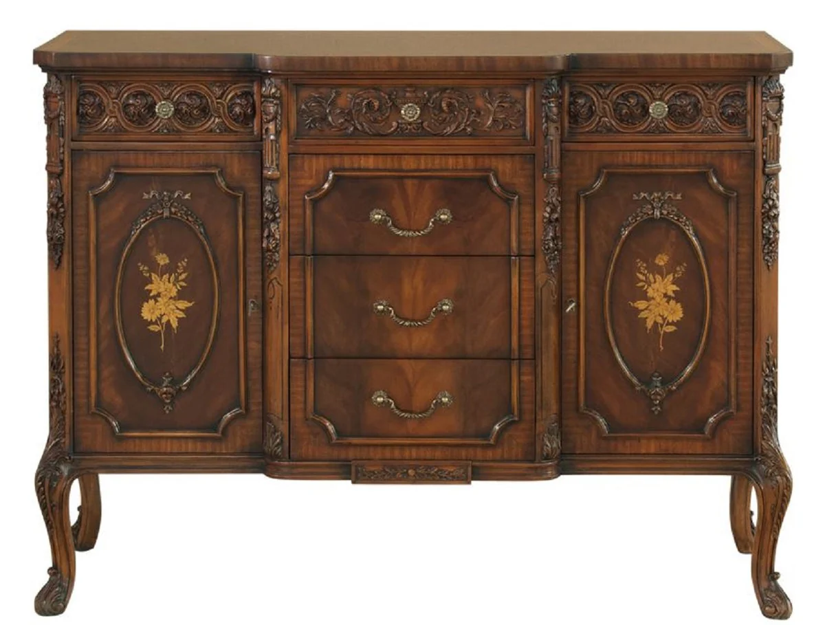 Luxury baroque chest of drawers brown - magnificent solid wood cabinet with 2 doors and 6 drawers - baroque furniture