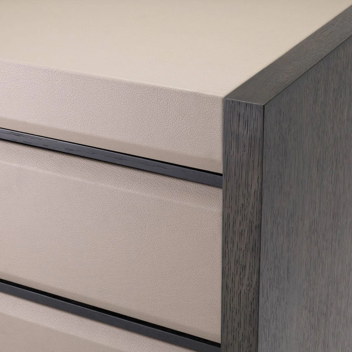 Luxury bedside table gray / mocha colors 76 x 46 x H. 61.5 cm - side table with 2 drawers and leather look - luxury bedroom furniture