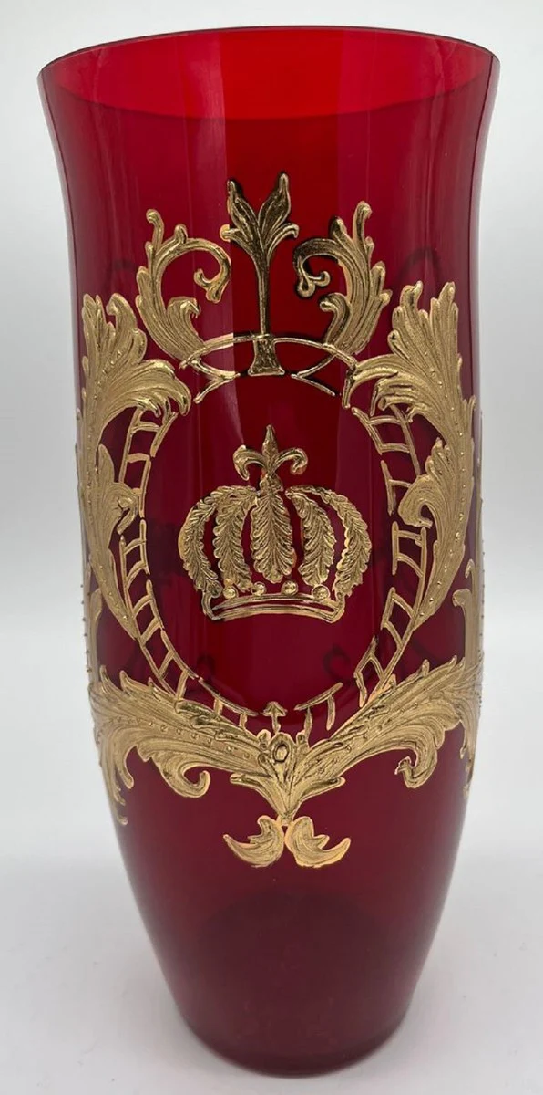 Pompöös by Luxus vase with 24 carat gold plating red / gold Ø 12.3 x H. 30 cm - Pompöös flower vase designed by Harald Glööckler - handmade and hand-painted - noble and magnificent