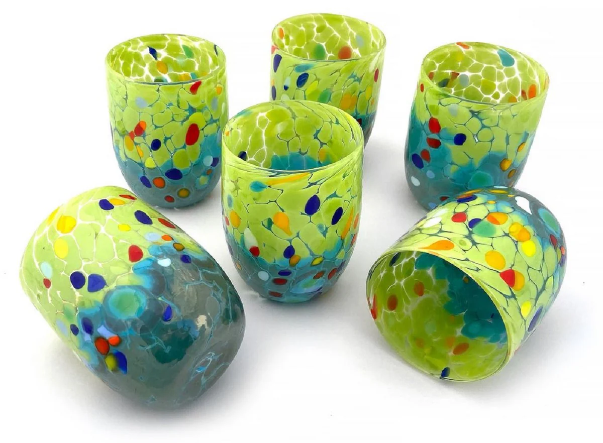 Luxury Murano crystal glass water glass set of 6 green / turquoise Ø 8 x H. 10.5 cm - Made in Italy