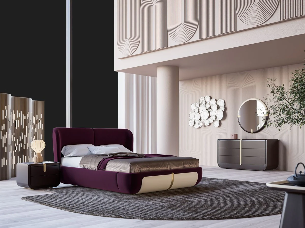 Luxury solid wood chest of drawers with 6 drawers black / beige 160 x 56 x H. 85 cm - Bedroom chest of drawers - Bedroom furniture - Luxury furniture - Luxury furnishings - Furniture luxury