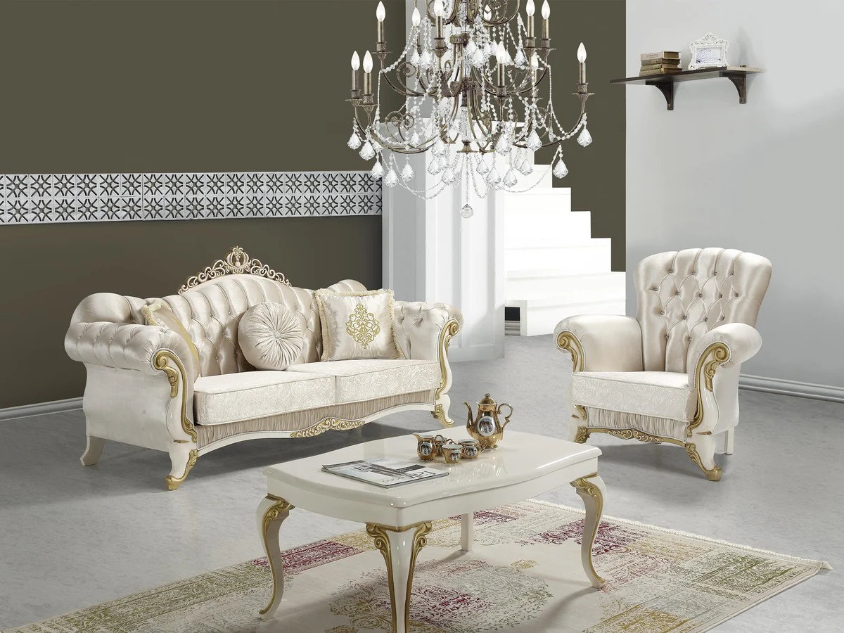 Baroque living room set champagne colors / cream / gold - 2 sofas & 2 armchairs & 1 coffee table - living room furniture - noble & magnificent