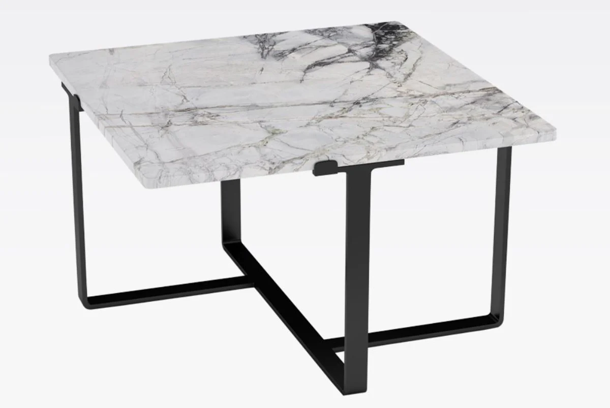 Luxury coffee table black / white 73 x 73 x H. 40 cm - Modern square living room table with marble top - Luxury living room furniture
