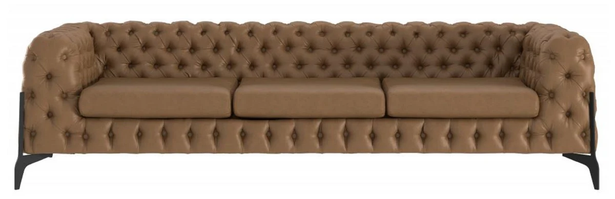 Luxury Chesterfield leather sofa brown / black 269 x 91 x H. 62 cm - Living room sofa - Chesterfield living room furniture