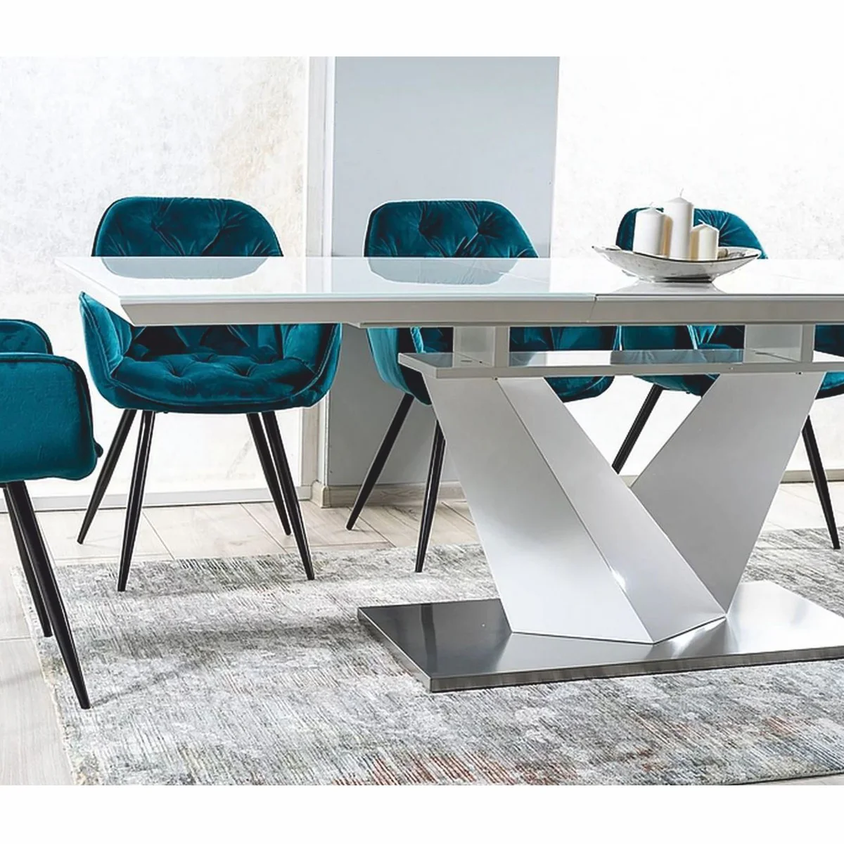 Designer dining table white / silver 160-220 cm - extendable kitchen table