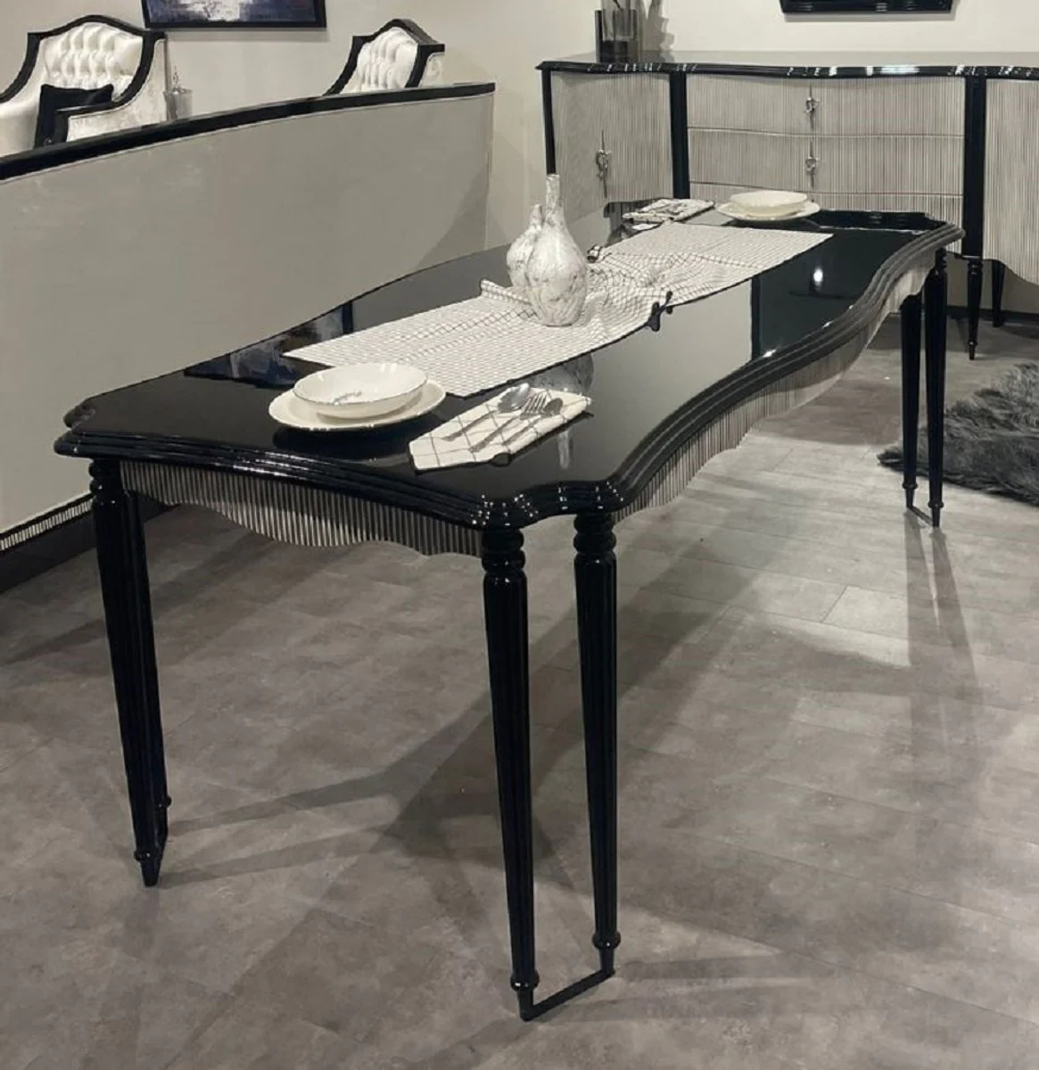 Luxury baroque dining table with 8 table legs black / gray - magnificent baroque style kitchen table - luxury dining room furniture in baroque style - baroque dining room furniture - baroque furnishings