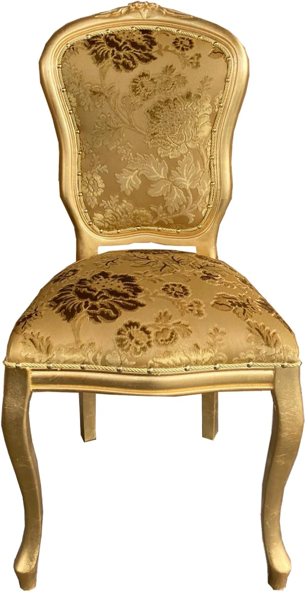Baroque Luxury Dining Chair Louis Gold Bouquet Pattern / Gold - Baroque Furniture