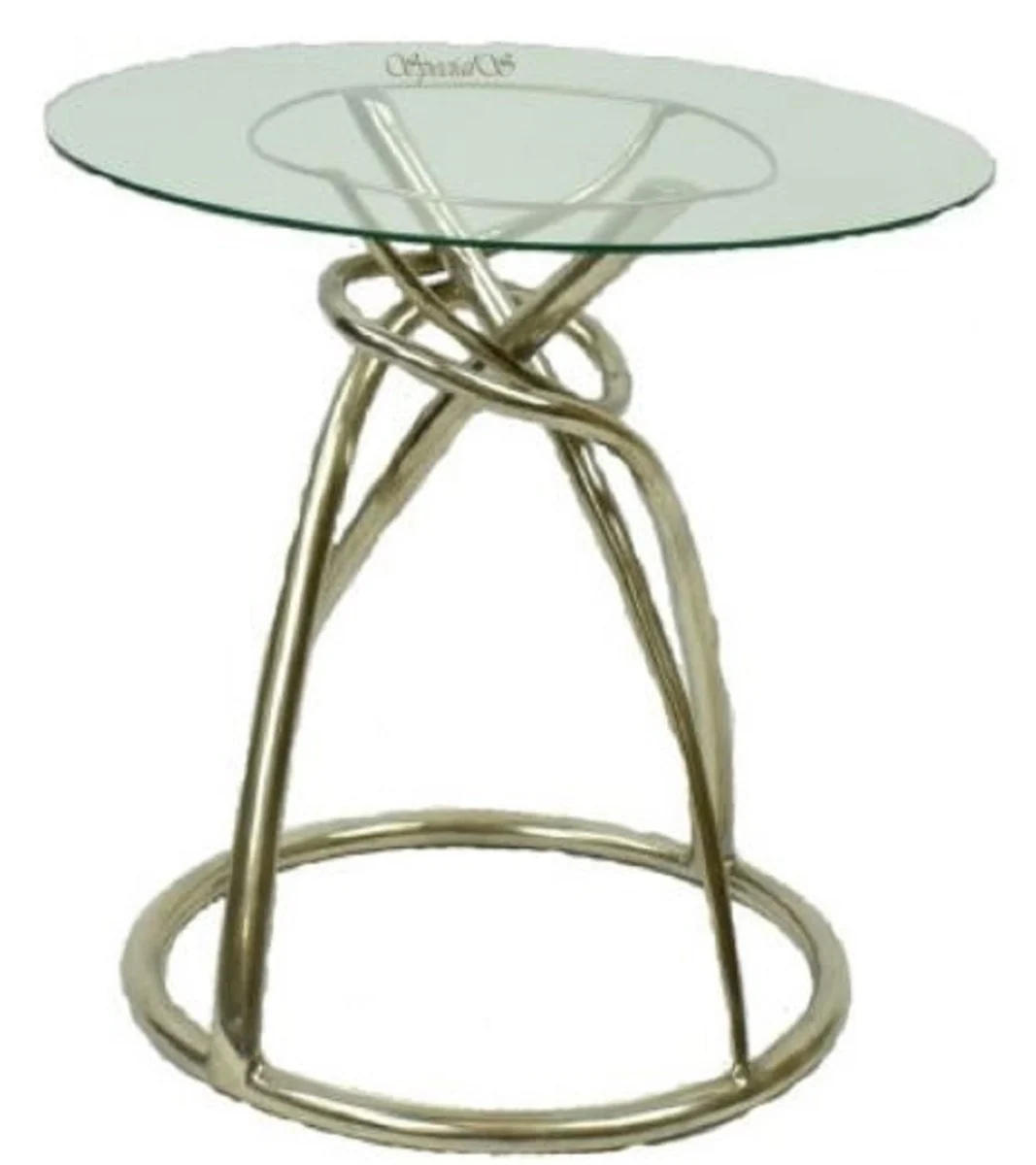 Designer dining table silver Ø 71 x H. 70 cm - round dining room table with glass top - luxury quality