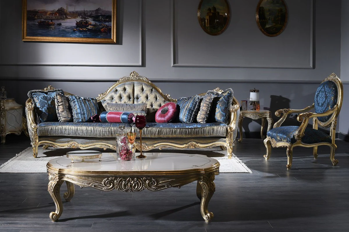 Luxury baroque side table white / antique gold 61 x 61 x H. 54 cm - magnificent solid wood table in baroque style - baroque living room furniture