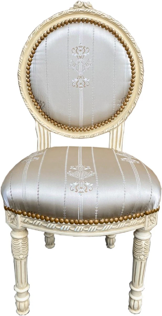 Baroque salon chair cream / gold - handmade antique style chair with elegant satin fabric and elegant pattern - baroque furniture
