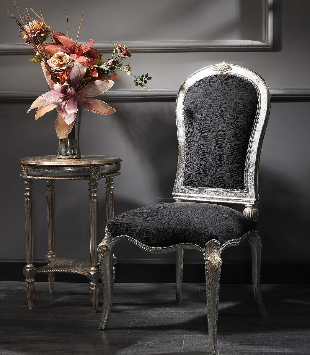 Luxury Baroque Dining Room Chair Black / Silver / Gold H. 102 cm - Baroque Dining Room Furniture