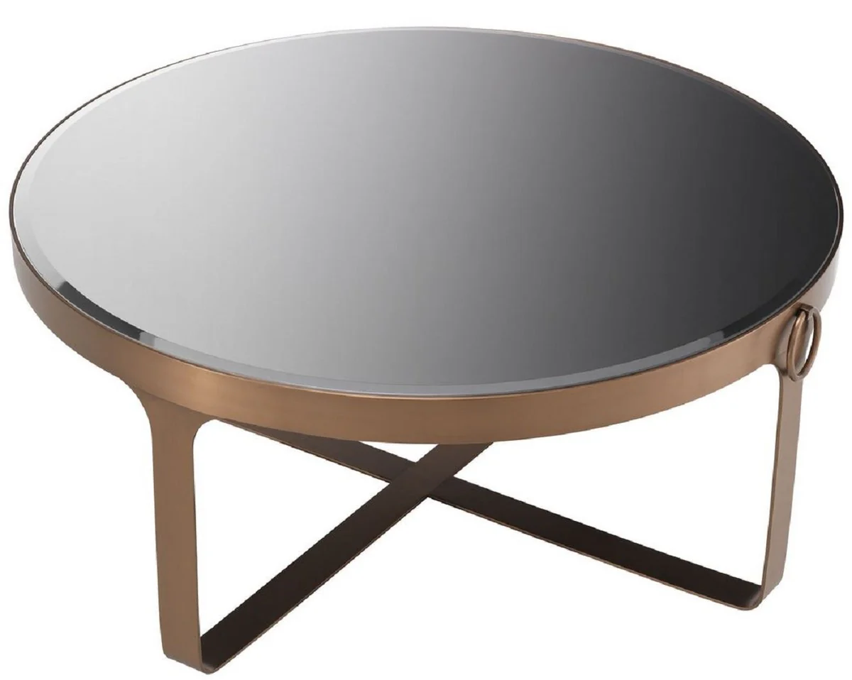 Luxury coffee table copper / black Ø 90 x H. 38.5 cm - Round stainless steel living room table with glass top - Living room furniture - Luxury furniture