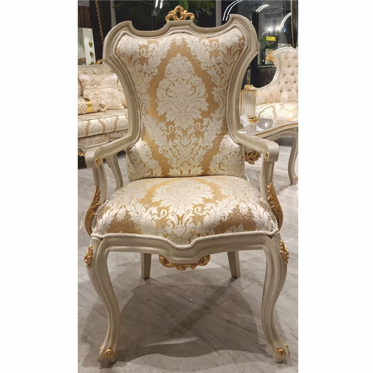 Luxury Baroque Dining Room Set Gold / Gray - 1 Baroque Dining Table & 6 Baroque Dining Chairs