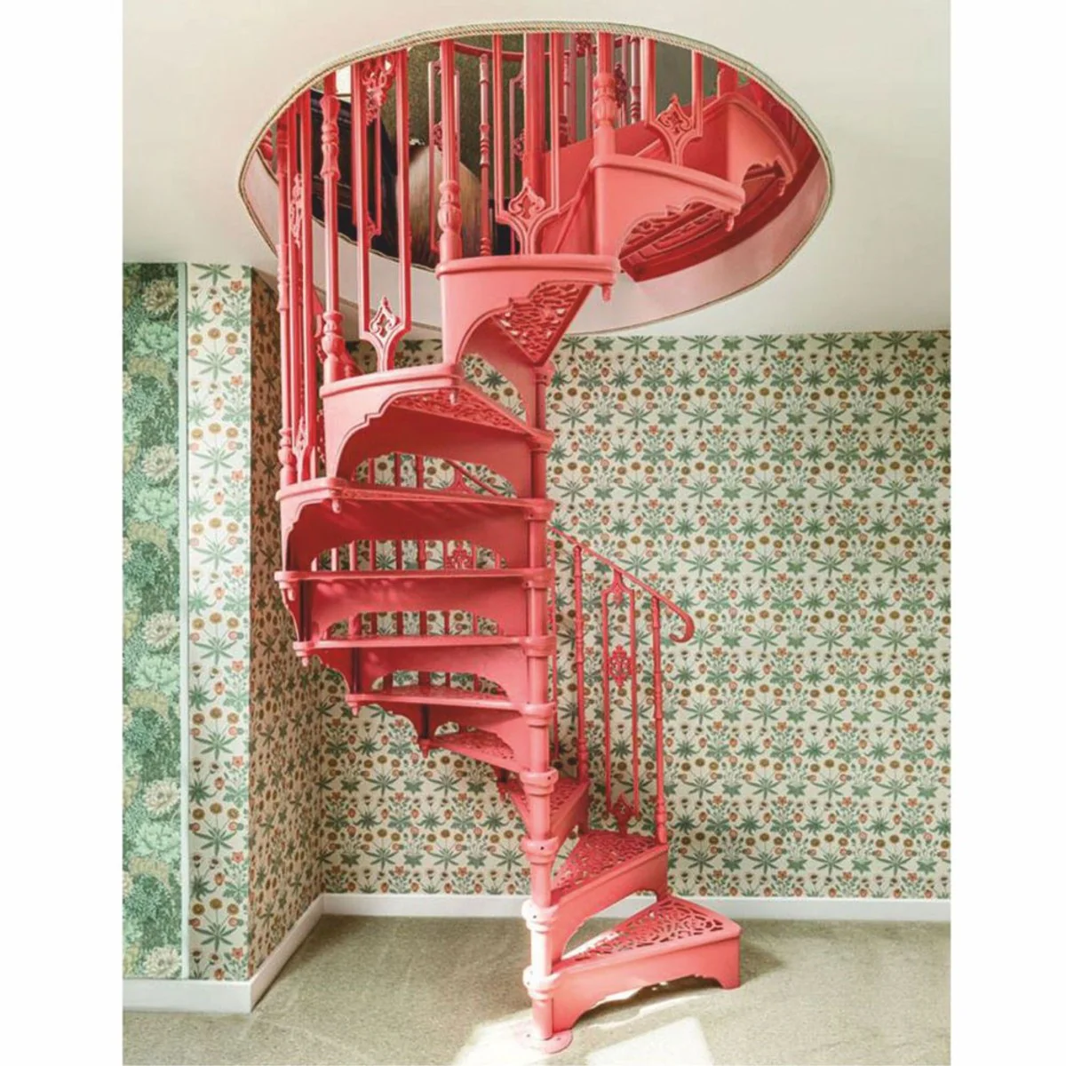 Baroque spiral staircase with railing on the right side pink H. 240 cm