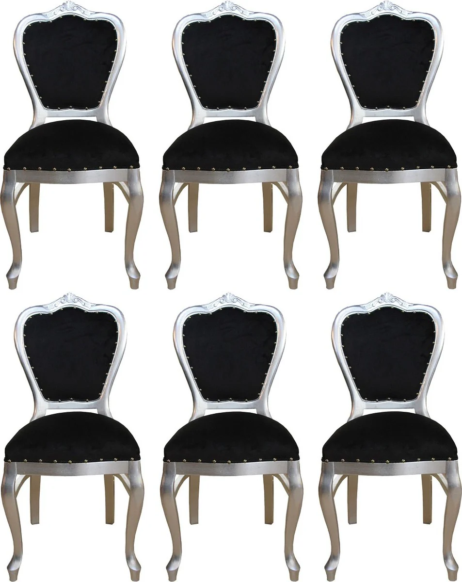 Luxury Baroque dining room set black / silver 45 x 46 x H. 99 cm - 6 handmade dining chairs - Baroque dining room furniture