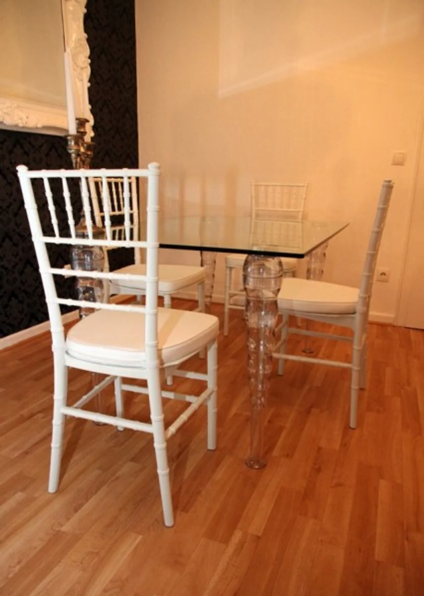 Designer Acrylic Dining Room Set White/White - Ghost Chair Table - Polycarbonate Furniture - 1 Table + 4 Chairs - Designer Furniture