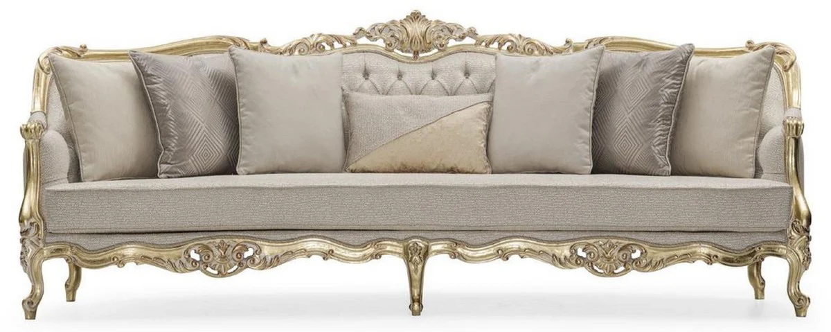 Luxury Baroque Living Room Sofa Gray / Gold 292 cm - Baroque Furniture