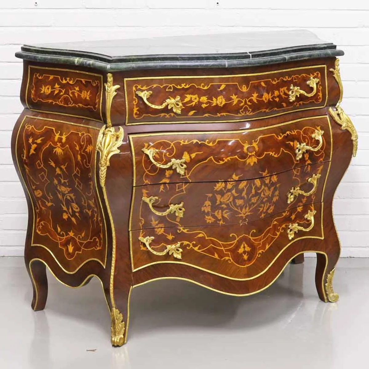 Baroque style chest of drawers with 4 drawers and marble top in brown / gold / black 110 x 50 x H. 90 cm - antique style furniture