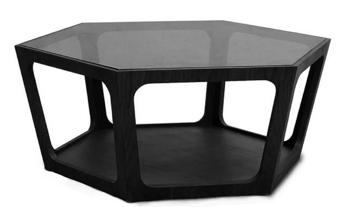 Luxury coffee table black 90 x 78 x H. 35 cm - living room table with black tinted glass top - living room furniture - luxury furniture