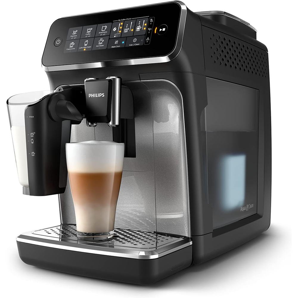 Philips 3200 Serie EP3246 / 70 vollautomatische Kaffeemaschine, 5 Spezialkaffees (LatteGo Milchsystem) schwarz / silber lackiert