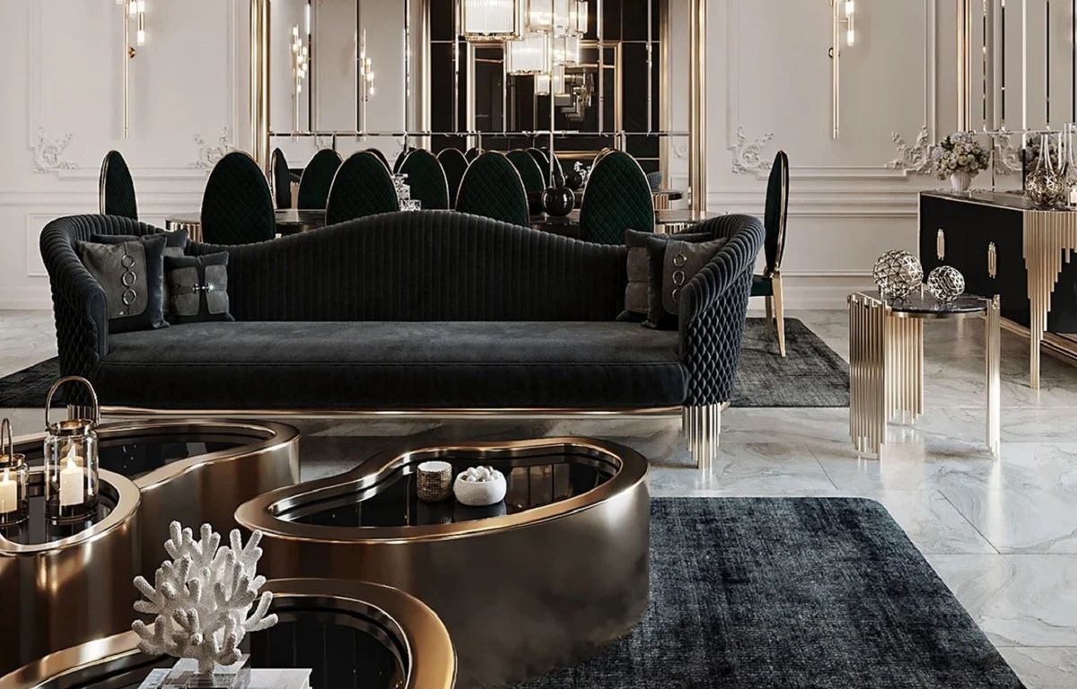 Luxury sofa black / gold 260 x 88 x H. 88 cm - Modern living room sofa - Living room & hotel furniture - Luxury collection