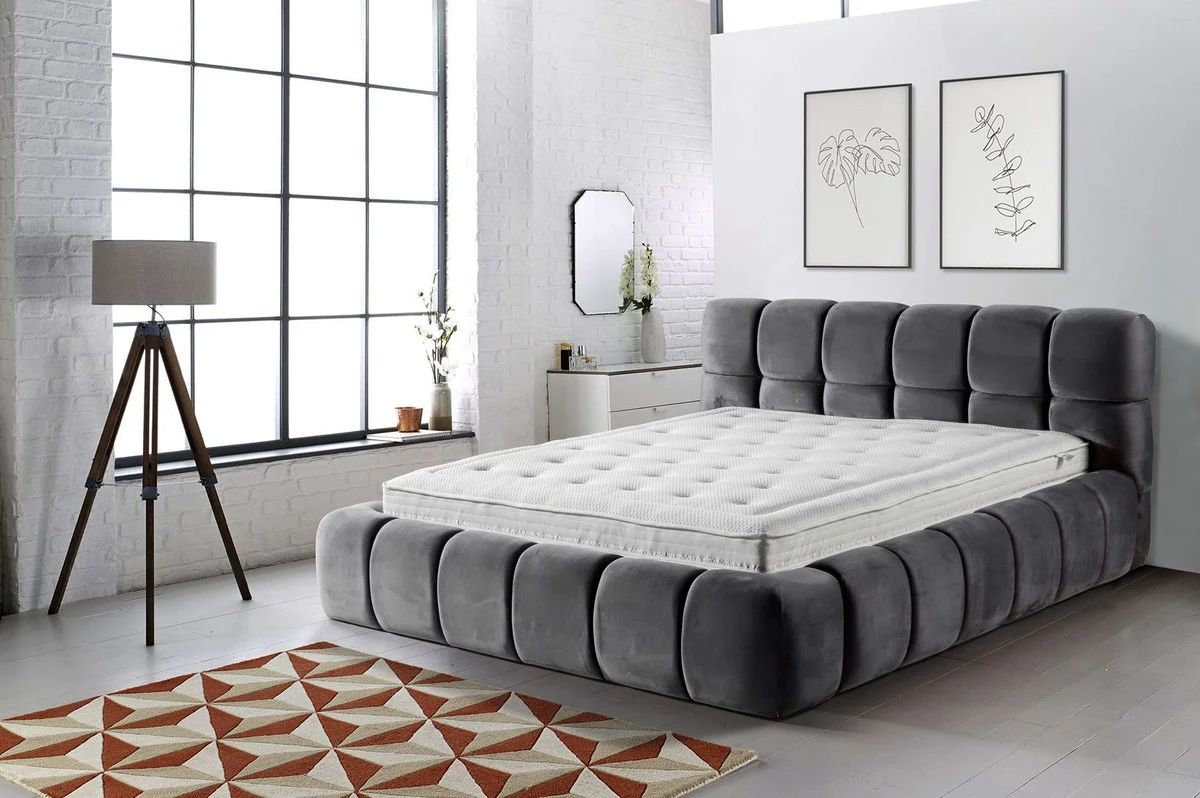Luxury Double Bed Gray - Various Sizes - Modern Bed with Mattress - Bedroom Furniture