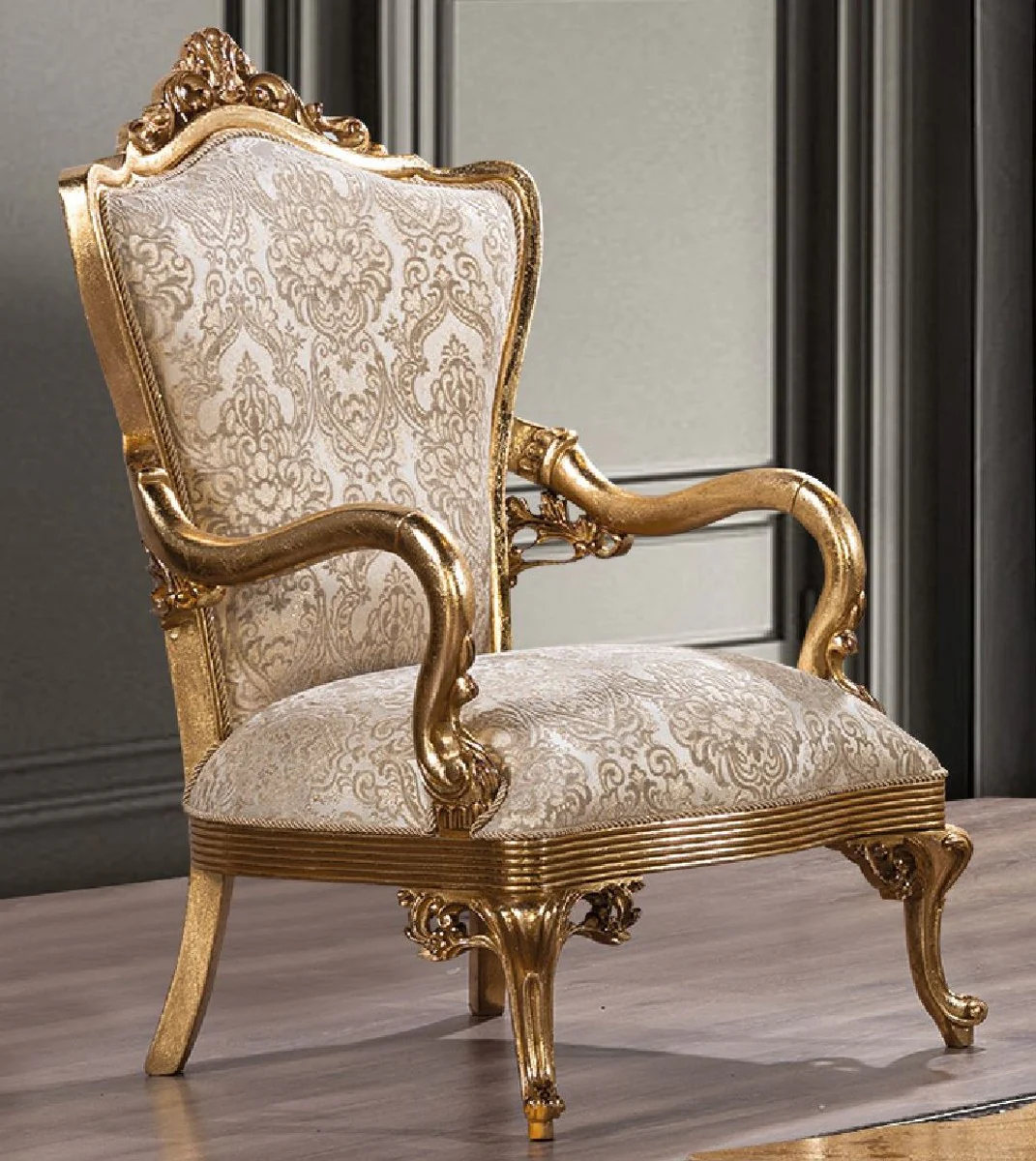 Luxury Baroque Living Room Set Gold / Antique Gold - 2 Baroque Sofas & 2 Baroque Armchairs & 1 Baroque Coffee Table - Luxury Living Room Furniture in Baroque Style - Baroque Furniture - Noble & Magnificent