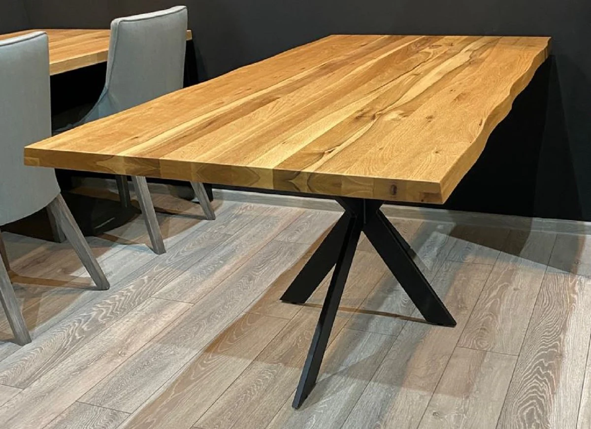 Luxury dining table natural colors / black 180 x 90 x H. 77 cm - Rectangular kitchen table with rustic solid wood table top - Rustic dining room furniture - Luxury dining room furniture