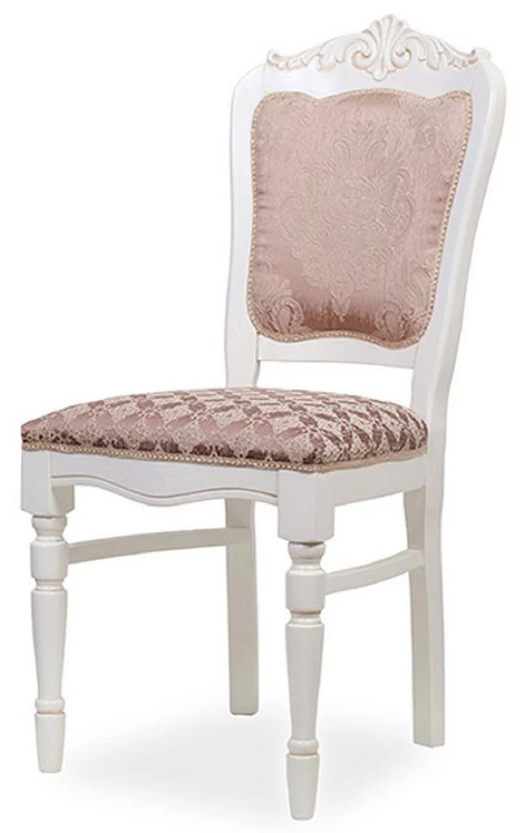 Luxury Baroque Dining Room Chair Pink / White H. 104 cm - Baroque Dining Room Furniture