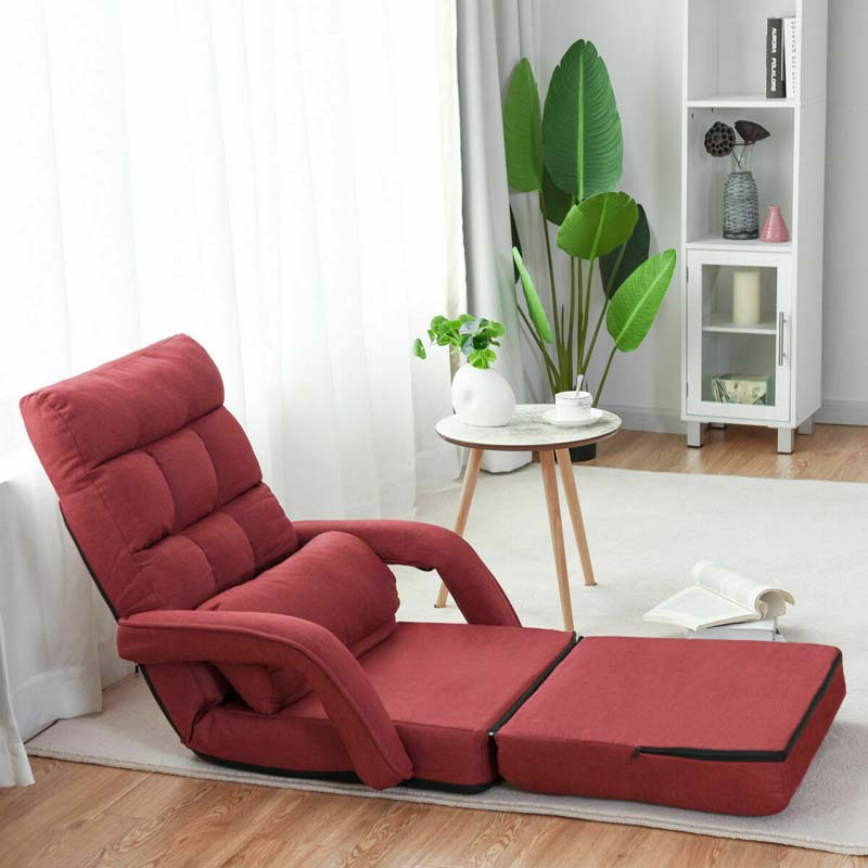 Foldable Massage Floor Chair Recliner, Single Lazy Sofa with Ergonomic Armrest, Adjustable 5 Backrest Position & Detachable Mat