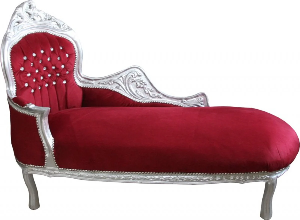 Baroque Chaise Longue King Bordeaux Red/Silver with Bling Bling Rhinestones Mod2