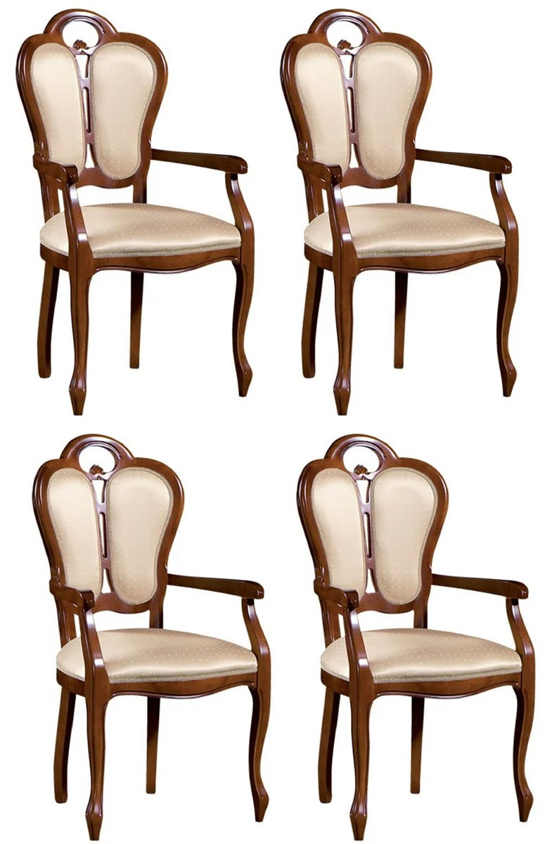 Luxury baroque dining room set brown / white / beige 57 x 43 x H. 105 cm - 4 dining room chairs with armrests - dining room furniture in the baroque style