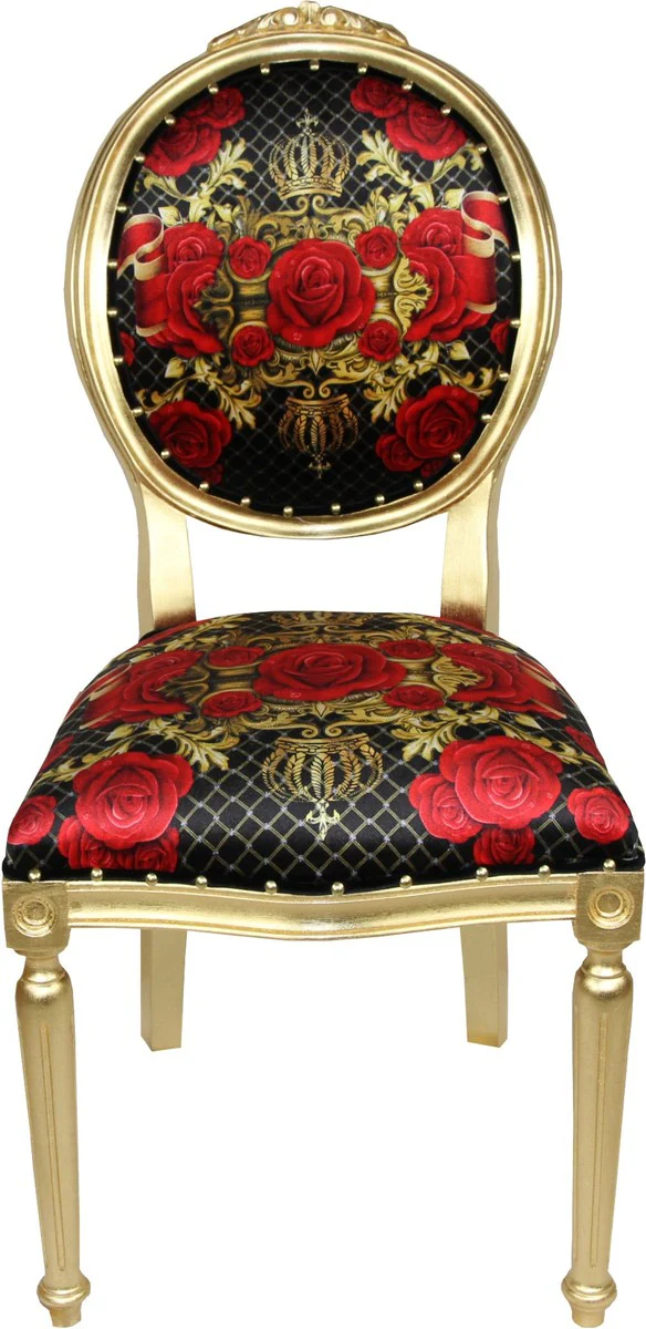 Pompöös by Luxury Baroque Dining Room Chair Roses Black / Red / Gold - Roses - Pompööser Baroque Chair designed by Harald Glööckler