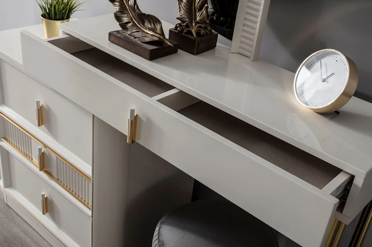 Luxury bedroom dressing table set white / gold / gray - 1 dressing table with mirror & 1 stool - luxury bedroom furniture