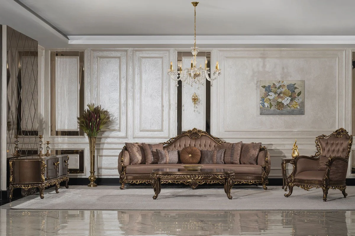 Luxury baroque coffee table gray / brown / gold - handmade solid wood living room table in baroque style - living room furniture in baroque style - baroque furniture - noble & magnificent