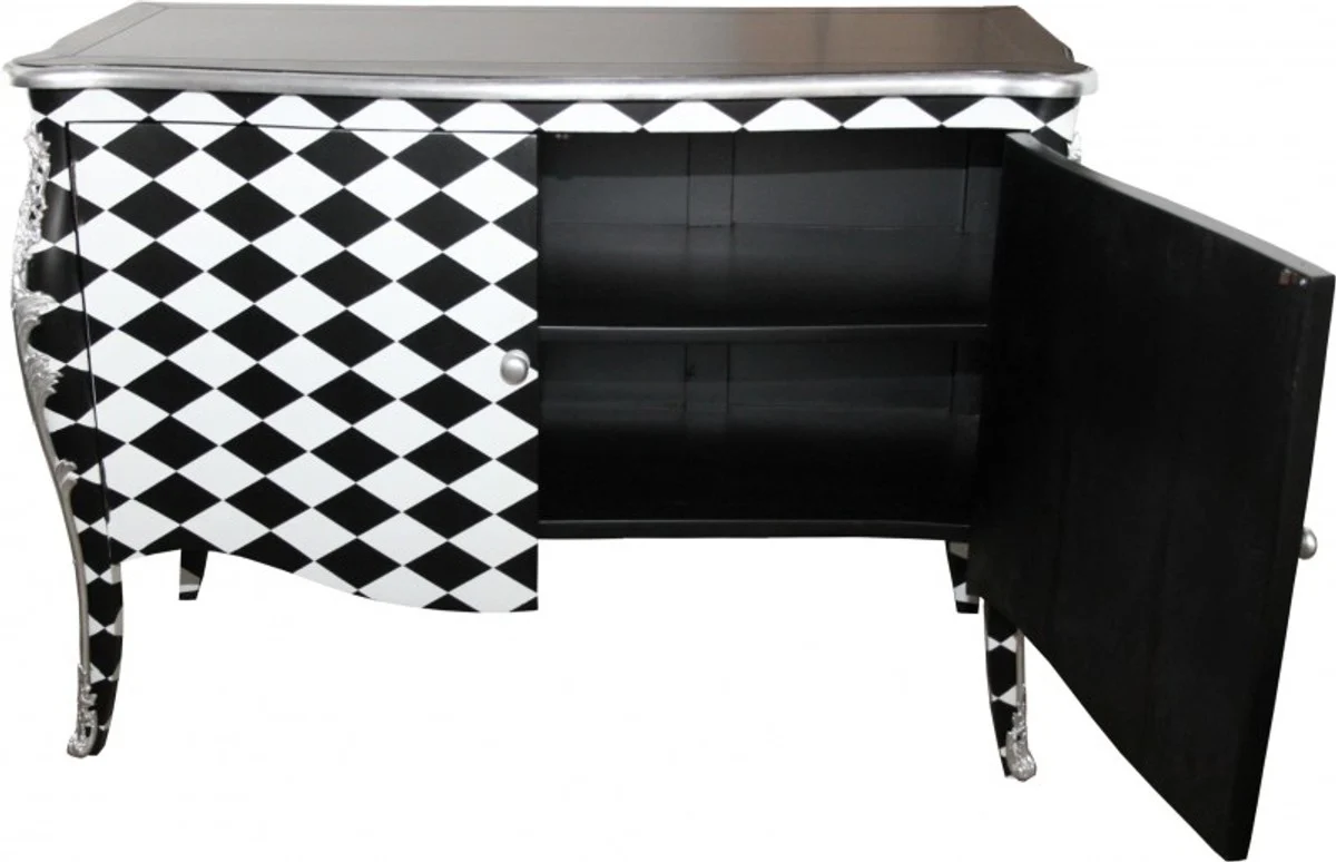 Baroque chest of drawers checkered black / white 120 cm - cabinet with 2 doors