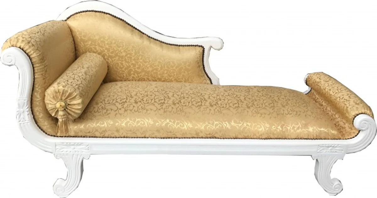 Baroque Chaise Longue Model XXL Gold Pattern / White - Recamiere Living Room Furniture