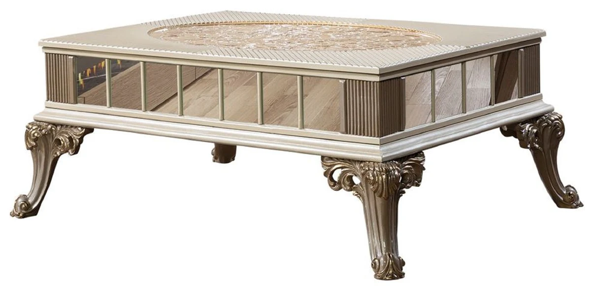 Luxus Barock Wohnzimmer Set Silber / Weiß / Grau / Gold - 2 Barock Sofas & 2 Barock Sessel & 1 Barock Couchtisch - Luxus Wohnzimmer Möbel im Barockstil - Barock Möbel