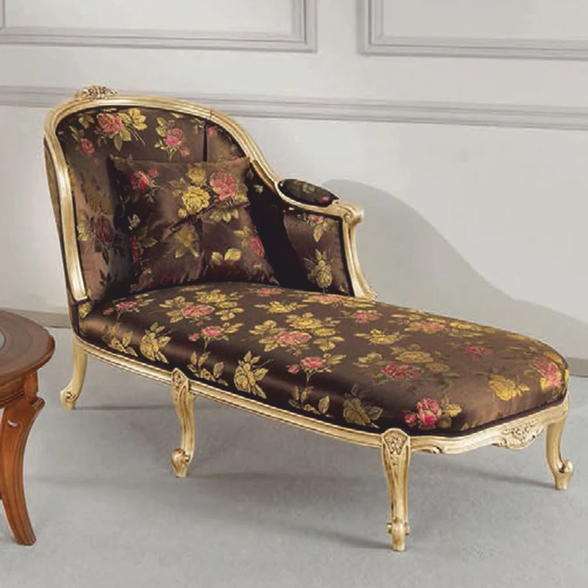 Luxus Barock Chaiselongue Schwarz / Gold 165 cm - Made in Italy